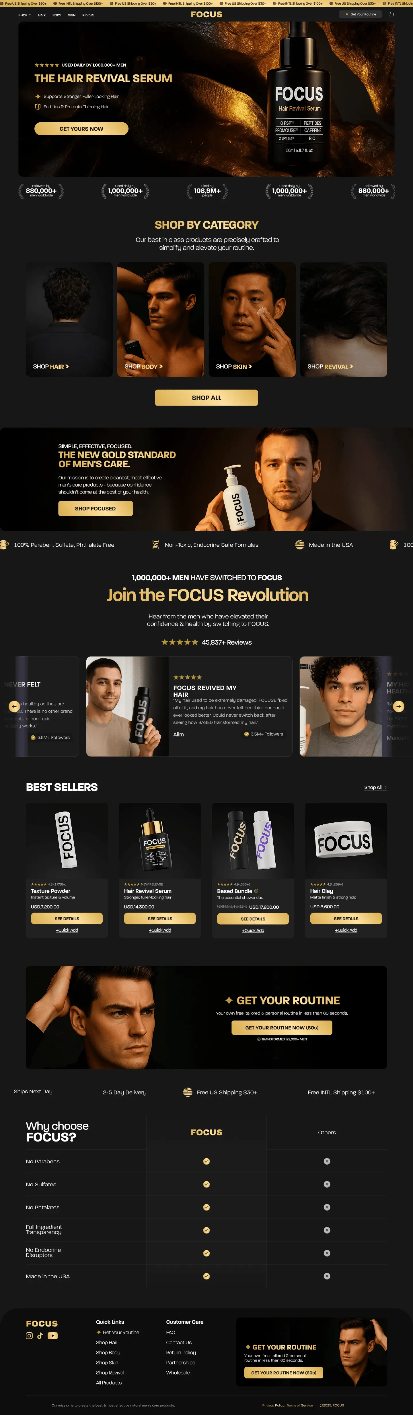 FOCUS website redesign showcasing elegant, minimalist hair care design