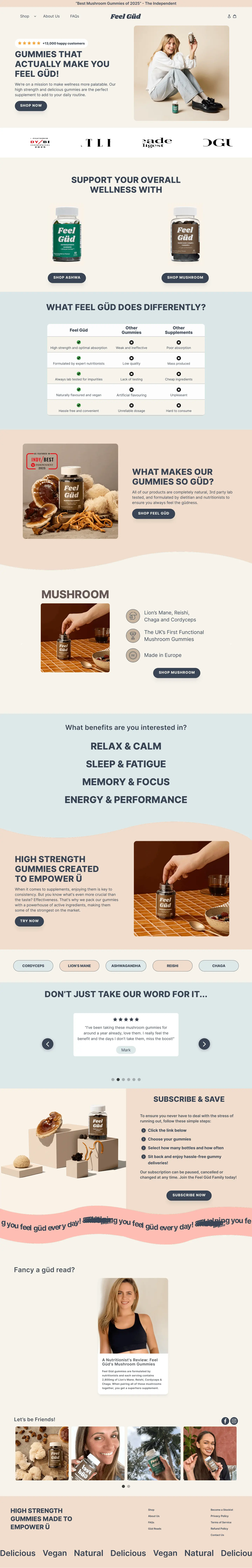 Feel Güd site showing a highly convertible e-commerce wellness brand redesign