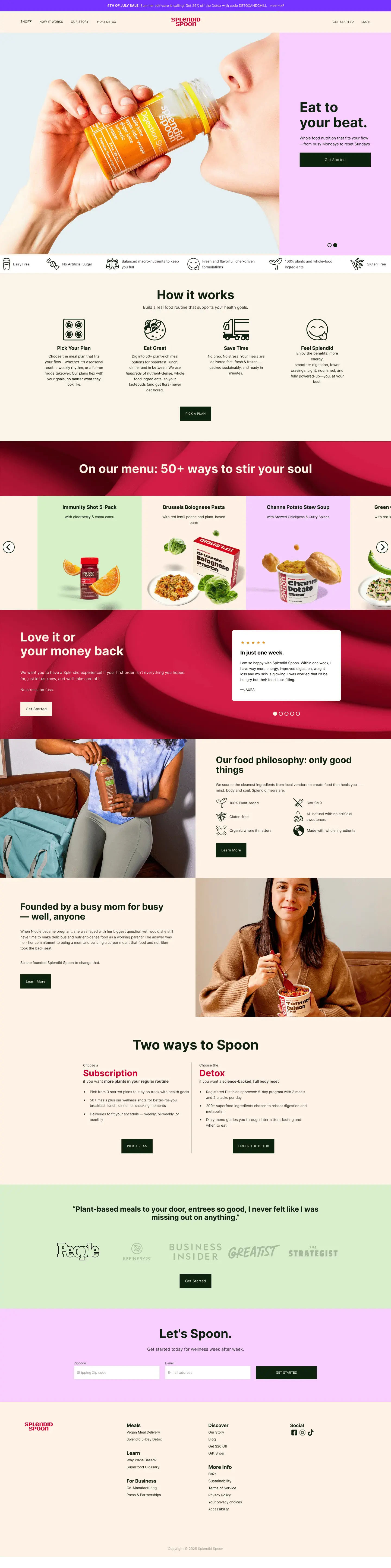 Splendid Spoon website showcasing food brand e-commerce cro-focused design